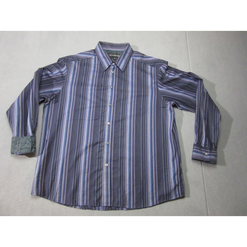 Marks Spencer Shirt Mens XL Purple Blue Striped Autograph Button Up Flip Cuff